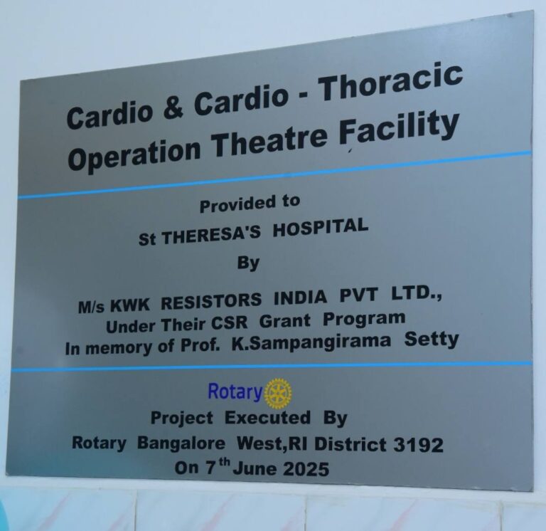 A New Chapter in Healthcare: Rotary Bangalore West Inaugurates Advanced Cardio-Thoracic OT at St. Theresa’s Hospital